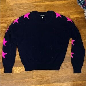 Aqua Navy Girls Sweater with Pink Star Details